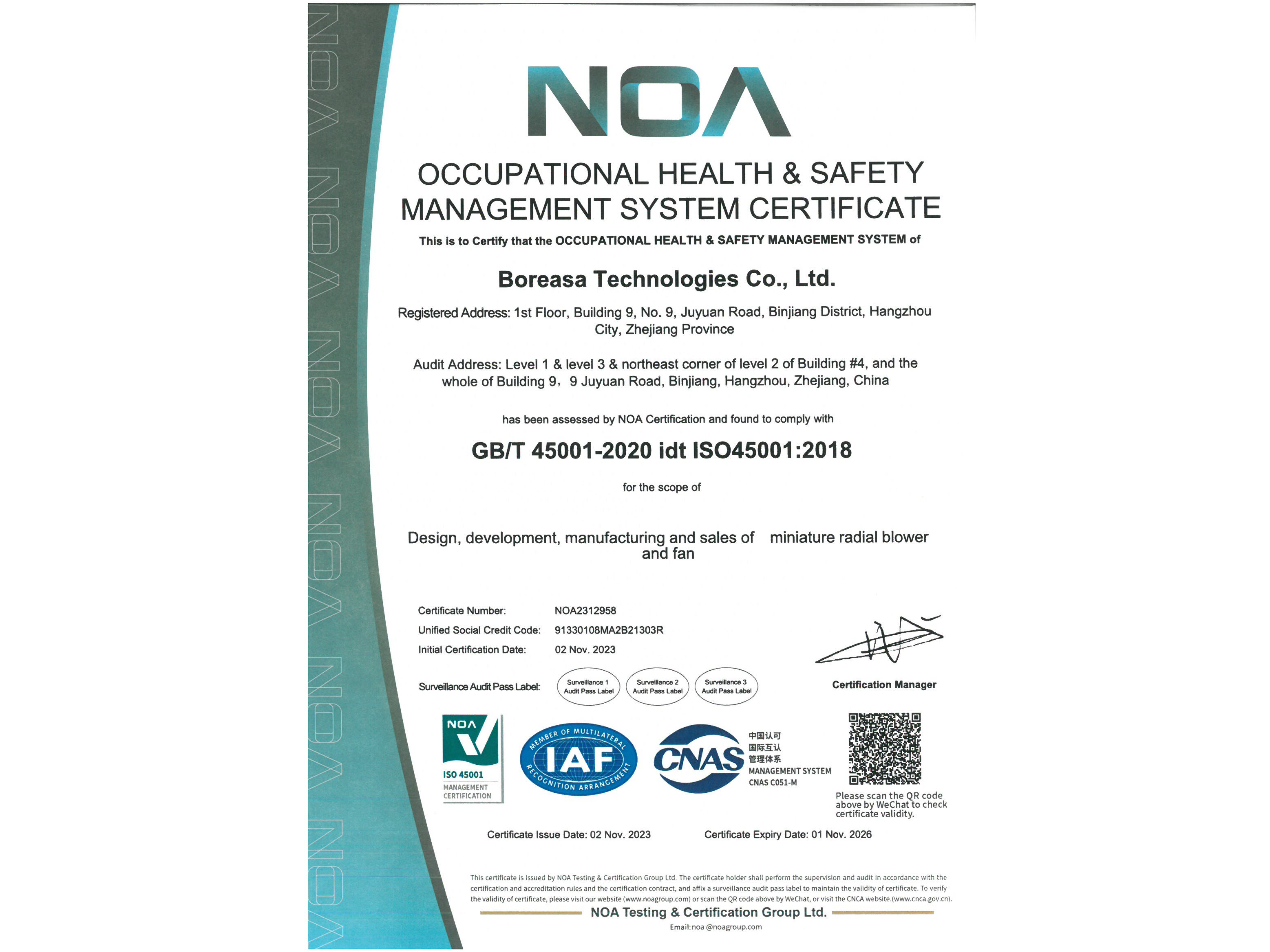 Boreasa a obtenu la certification ISO45001:2018